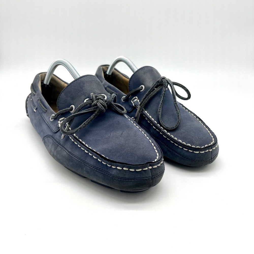 Sebago Boat Shoes Driving Moccasins Kedge Tie Navy Nubuck Leather Mens 10M
